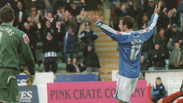 Glenn Murray scores his second Brighton goal at home to Crewe Alexandra in 2008