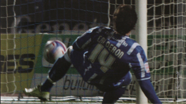 Inigo Calderon scores for Brighton and Hove Albion against Notts County