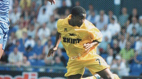 Leon Knight scoring on his Brighton debut away at Oldham Athletic in August 2003