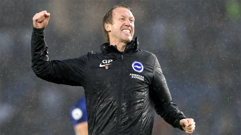 Graham Potter celebrates Brighton's 3-2 win over Everton
