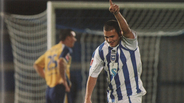 Bradley Johnson scores twice on his debut for Brighton against Leicester City in 2008