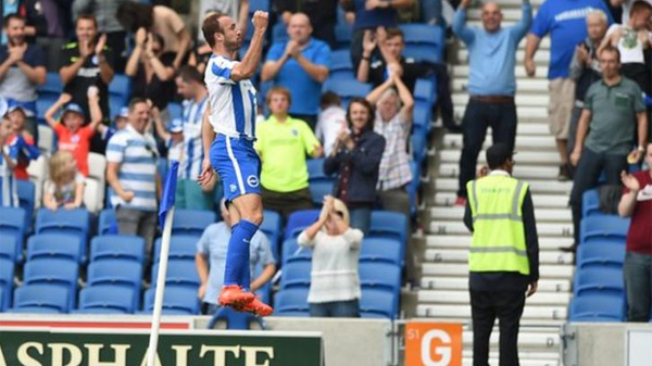 Glenn Murray scores his first of a brace against Barnsley in September 2016