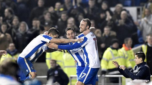 Glenn Murray scores for the 75th time in Brighton colours with the third against Derby County