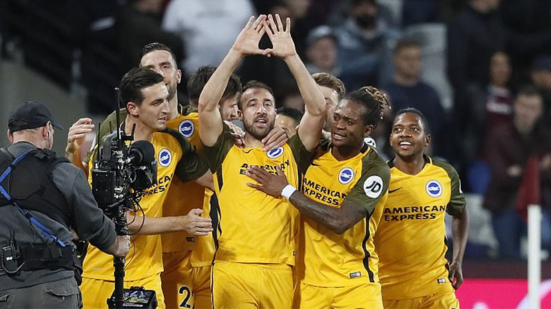 Glenn Murray scores away against West Ham United for Brighton and Hove Albion