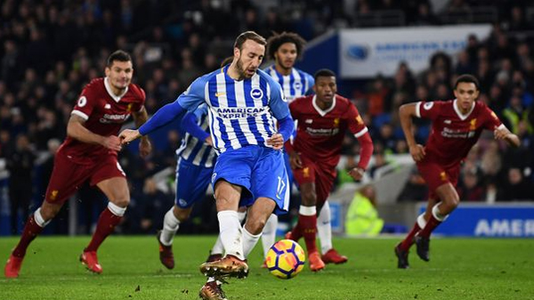 Glenn Murray scores a penalty against Liverpool as Brighton lose 5-1 at the Amex