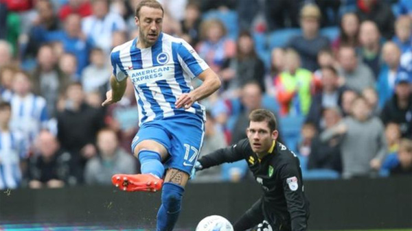 Glenn Murray scores the first of his hat-trick against Norwich City at the Amex in October 2016