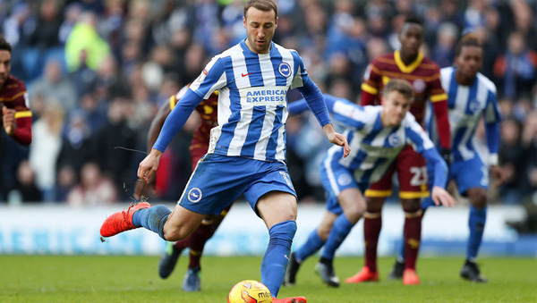 Glenn Murray scores a penalty for Brighton against Queens Park Rangers at the Amex Stadium