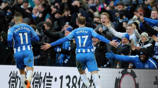 Glenn Murray scores his second goal as Brighton beat Swansea City 4-1 at the Amex