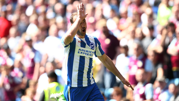 Glenn Murray celebrates giving Brighton the lead away at Aston Villa