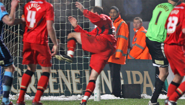 Glenn Murray scores his fourth goal of the afternoon away at Wycombe Wanderers in December 2009