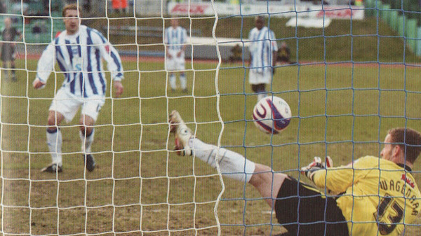 Glenn Murray returns from three months out injured with a penalty for Brighton against Yeovil Town in March 2008