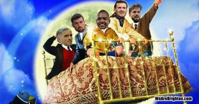 Anthony Knockaert, Maty Ryan, Jose Iizquierdo, Pascal Gross and Davy Propper on the flying bed from Bedknobs and Broomsticks