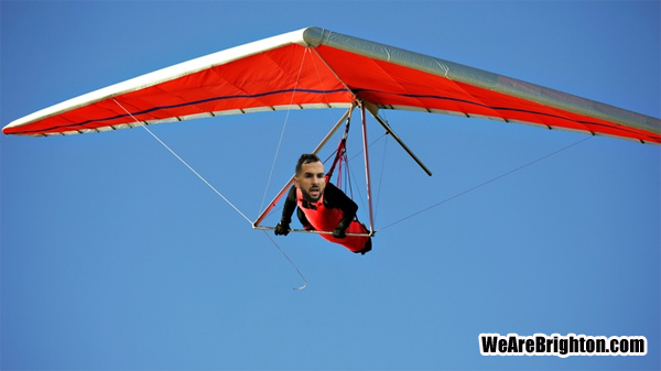 Brighton and Hove Albion's Martin Montoya hang gliding