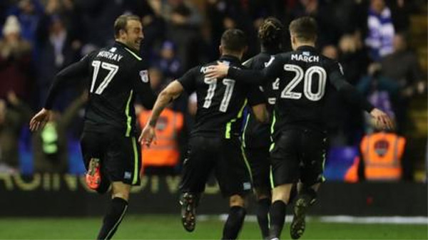 Glenn Murray celebrates scoring a 96th minute winner for Brighton away at Birmingham City in December 2016