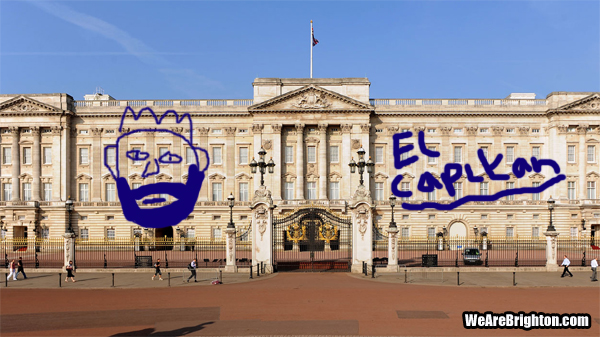Brighton and Hove Albion's Bruno painted on the side of Buckingham Palace