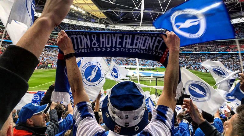 Brighton fans at Wembley for their FA Cup semi final with Manchester City