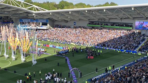 Manchester City lift the Premier League title at the Amex