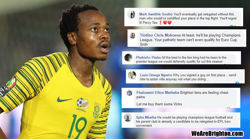South African football fans on Facebook react to Percy Tau's loan move to Club Brugge
