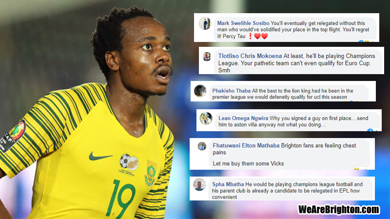 South African football fans on Facebook react to Percy Tau's loan move to Club Brugge