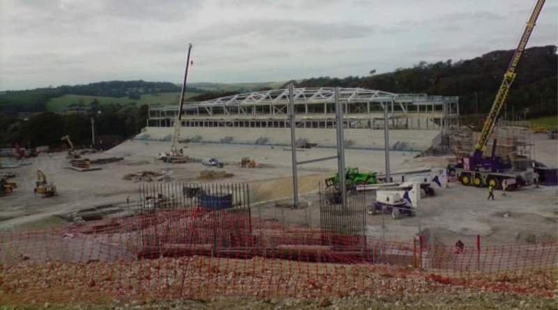 The East Stand of the Amex Stadium in the early days of its construction