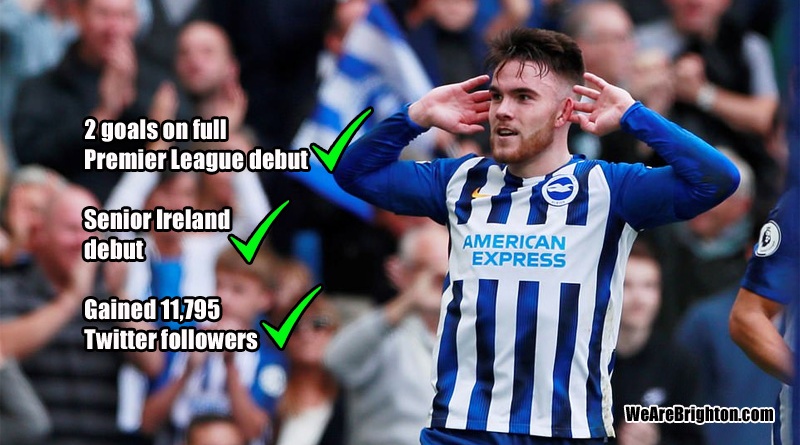 Aaron Connolly has picked up over 11,000 Twitter followers since making his full Brighton debut