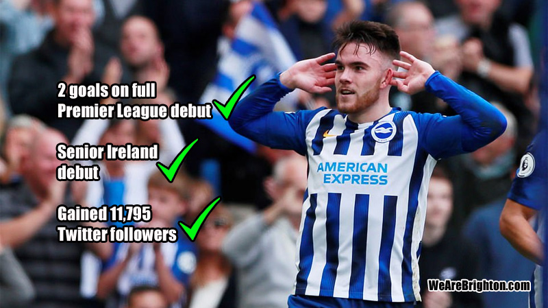 Aaron Connolly has picked up over 11,000 Twitter followers since making his full Brighton debut