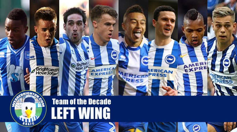 Eight players have been nominated for the left wing position in our Brighton Team of the Decade