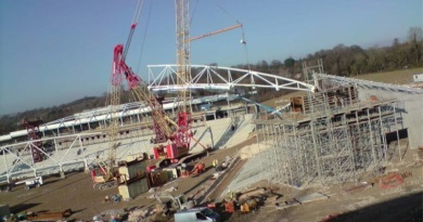 The East Stand arch at the Amex Stadium began to be constructed in late February 2010