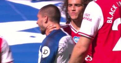 Neal Maupay gets strangled by Matteo Guendouzi as Brighton faced Arsenal in a spicy Premier League affair in June of the 2019-20 season