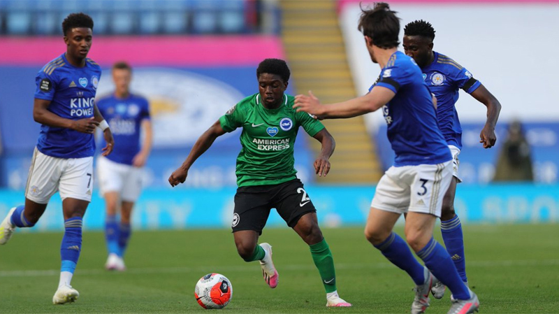 Tariq Lamptey making his Brighton debut away at Leicester City in June of the 2019-20 season