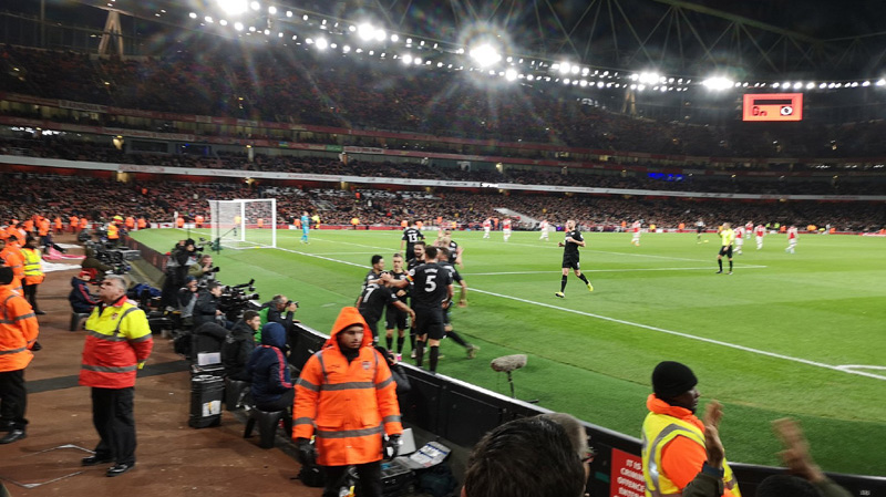 Brighton celebrate their winner against Arsenal in December of the 2019-20 season