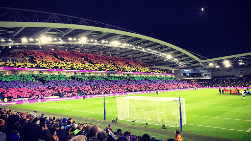 Brighton support Rainbow Laces Day at the Amex against Wolverhampton Wanderers in December 2019