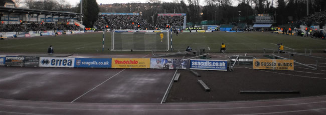 Dave Kitson is sent off for Portsmouth at Withdean Stadium