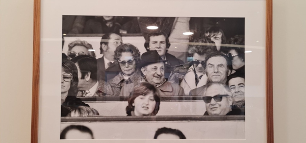 Harry Bloom watches a Brighton game with Mike Bamber