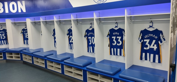 The home changing room at the Amex Stadium as seen on the Brighton & Hove Albion tour