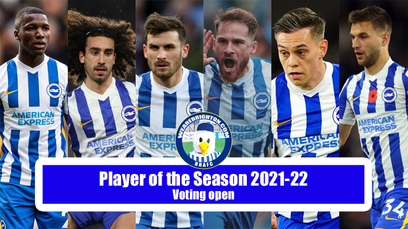 Moises Caicedo, Marc Cucurella, Pascal Gross, Alexis Mac Allister, Leandro Trossard and Joel Veltman are nominations for Brighton Player of the Season at the WAB awards 2021-22