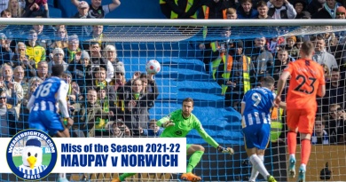 Neal Maupay blasting a penalty over the bar in the 0-0 draw with Norwich has been voted Brighton Miss of the Season 2021-22