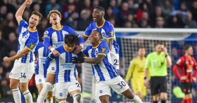 Brighton players celebrate their 1-0 win over Bournemouth in February of the 2022-23 season