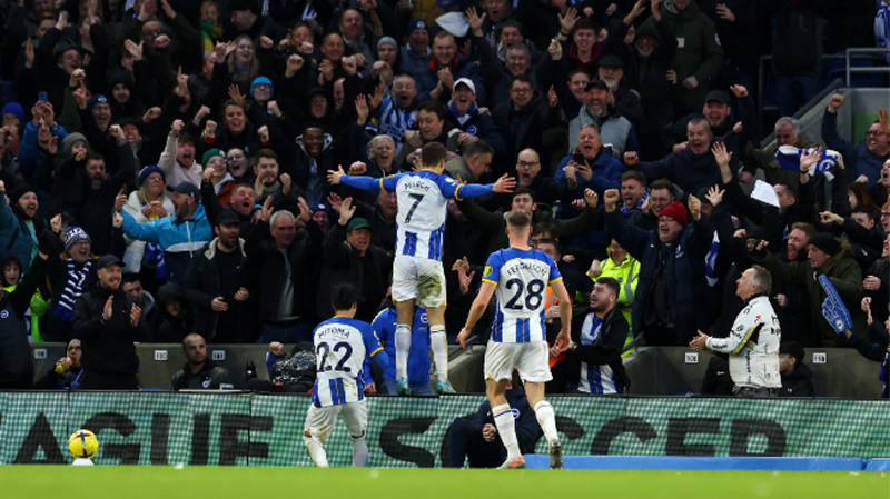 Solly March scored twice for Brighton against Liverpool in January of the 2022-23 season