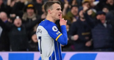 Solly March celebrates scoring against Crystal Palace in March of the 2022-23 season for Brighton