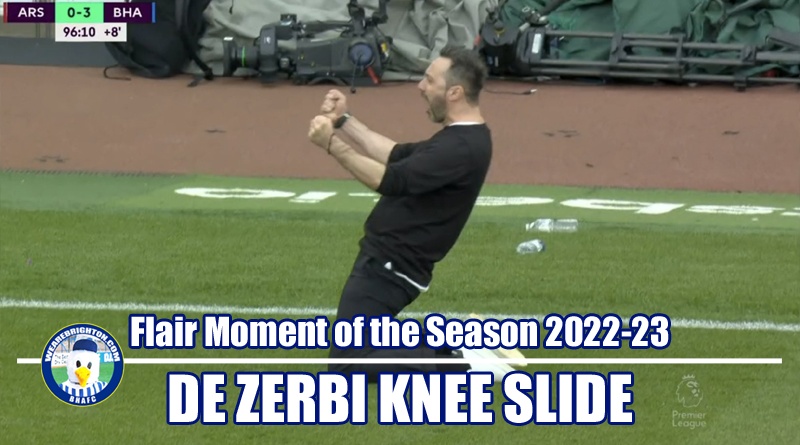 Roberto De Zerbi has won WAB Brighton Flair Moment of the Season 2022-23 for his knee slide celebration against Arsenal