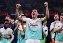Lewis Dunk celebrates Brighton celebrating for the knockout round of the 2023-24 Europa League with a 1-0 November win at AEK Athens