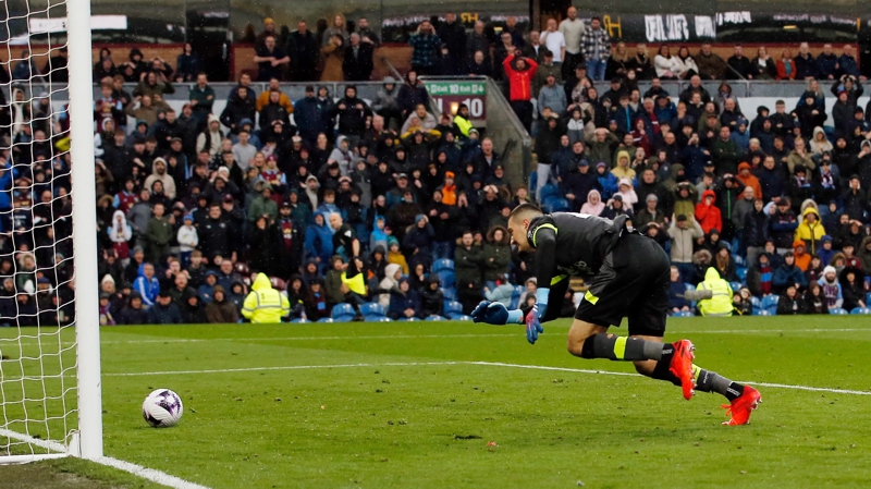 Burnley goalkeeper Arijanet Muric scores an own goal for Brighton at Turf Moor in April of the 203-24 season