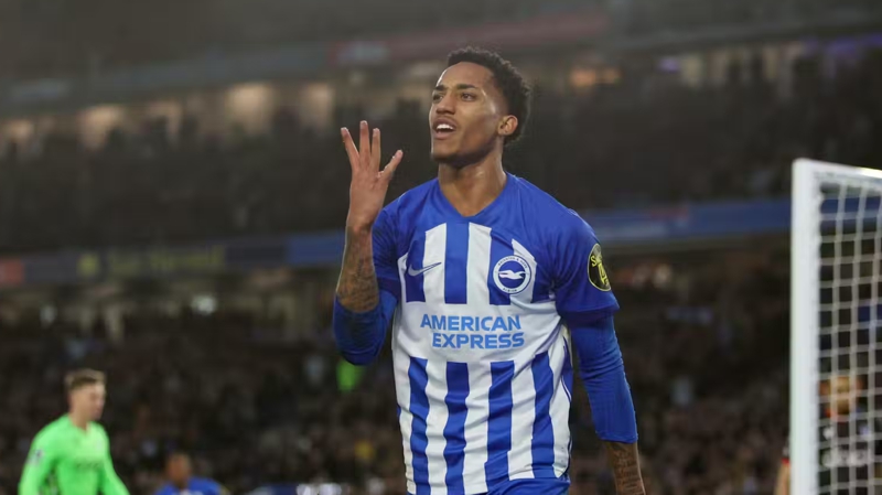 Joao Pedro celebrates scoring the fourth goal as Brighton hammer Crystal Palace in February of the 2023-24 season