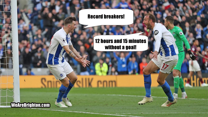 After 12 hours and 15 minutes without a goal, Brighton finally score to draw 1-1 with Newcastle United