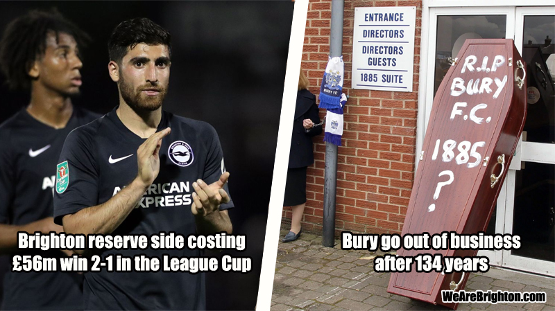 On the same day as Bury go out of existence, a Brighton reserves side costing £56m defeat Bristol Rovers 2-1 in the second round of the Carabao Cup