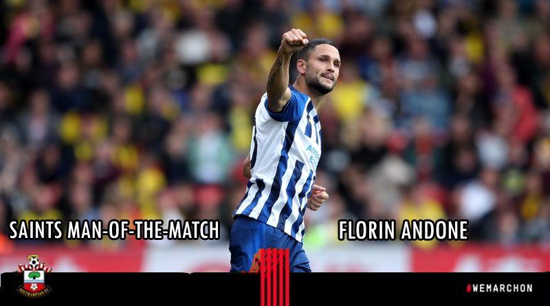 Florin Andone picked up a stupid red card as Brighton lost 2-0 at home to Southampton