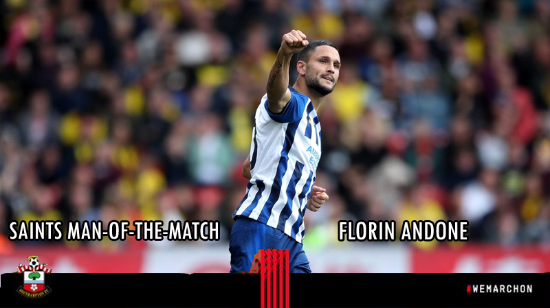 Florin Andone picked up a stupid red card as Brighton lost 2-0 at home to Southampton