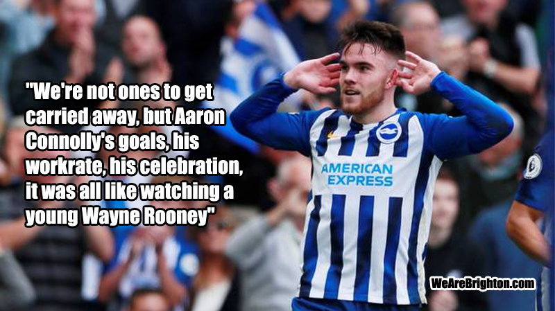 Aaron Connolly scored twice on his full Premier League debut for Brighton against Tottenham Hotspur