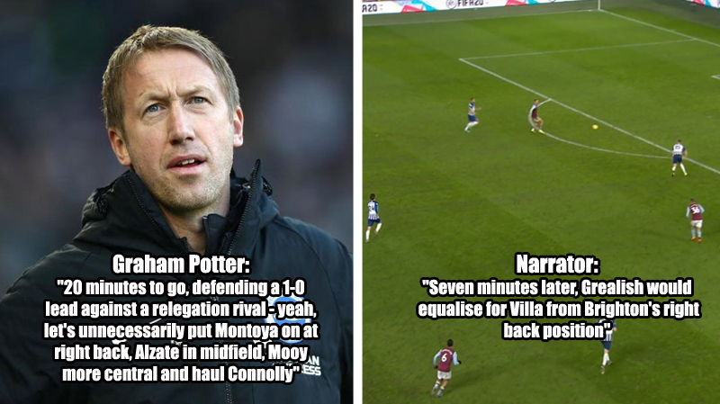 Brighton drew 1-1 at home to Aston Villa after some very strange tactical decisions from Graham Potter